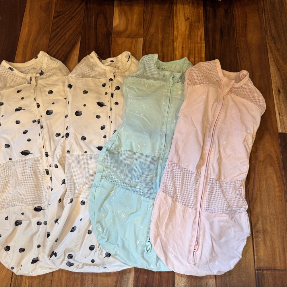 Bundle of Cozy Kids Sleeveless Sleep Sacks - Pink, Mint, White, Polka Dot